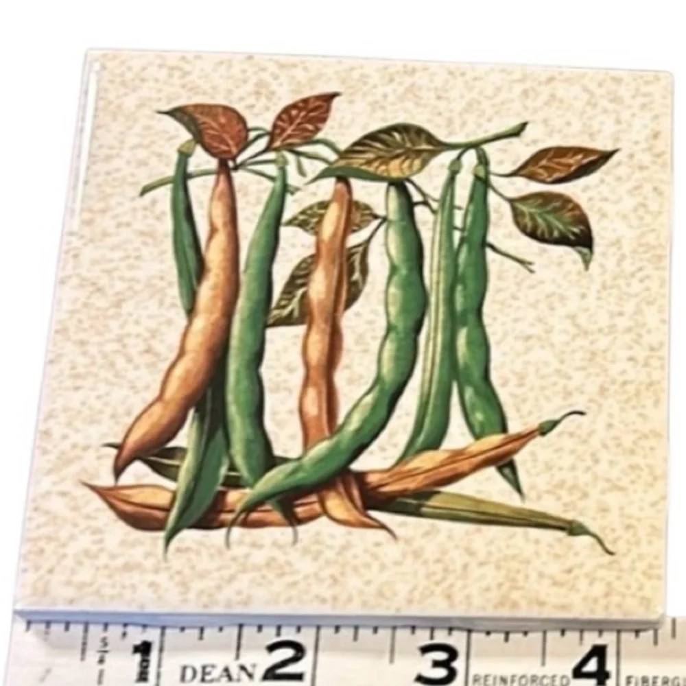 Vintage OMC Mexico Botanical Ceramic Trivet Tile Set 4.2”